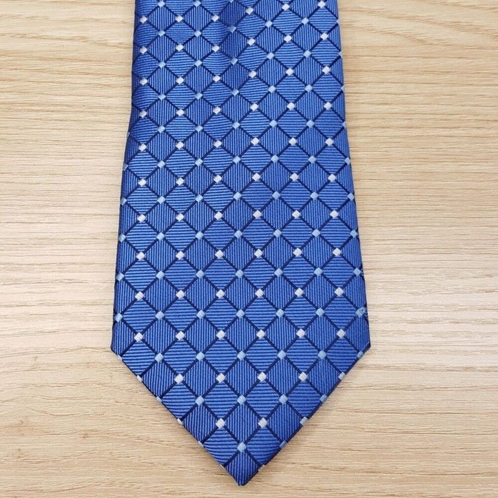 CLUB ROOM Mens Neck Tie Blue Diamont Grid Modern Classic Business Workwear Dress